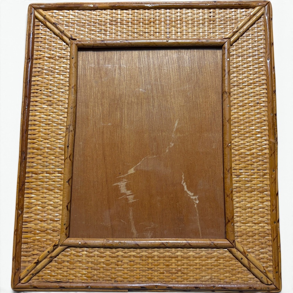 Vintage Domain Bamboo Wicker Picture Frame 8x10 Boho Tiki Handmade R-37